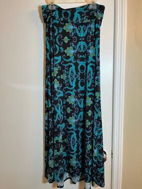 LuLaRoe Black Maxi Skirt with Teal and Green Floral Print